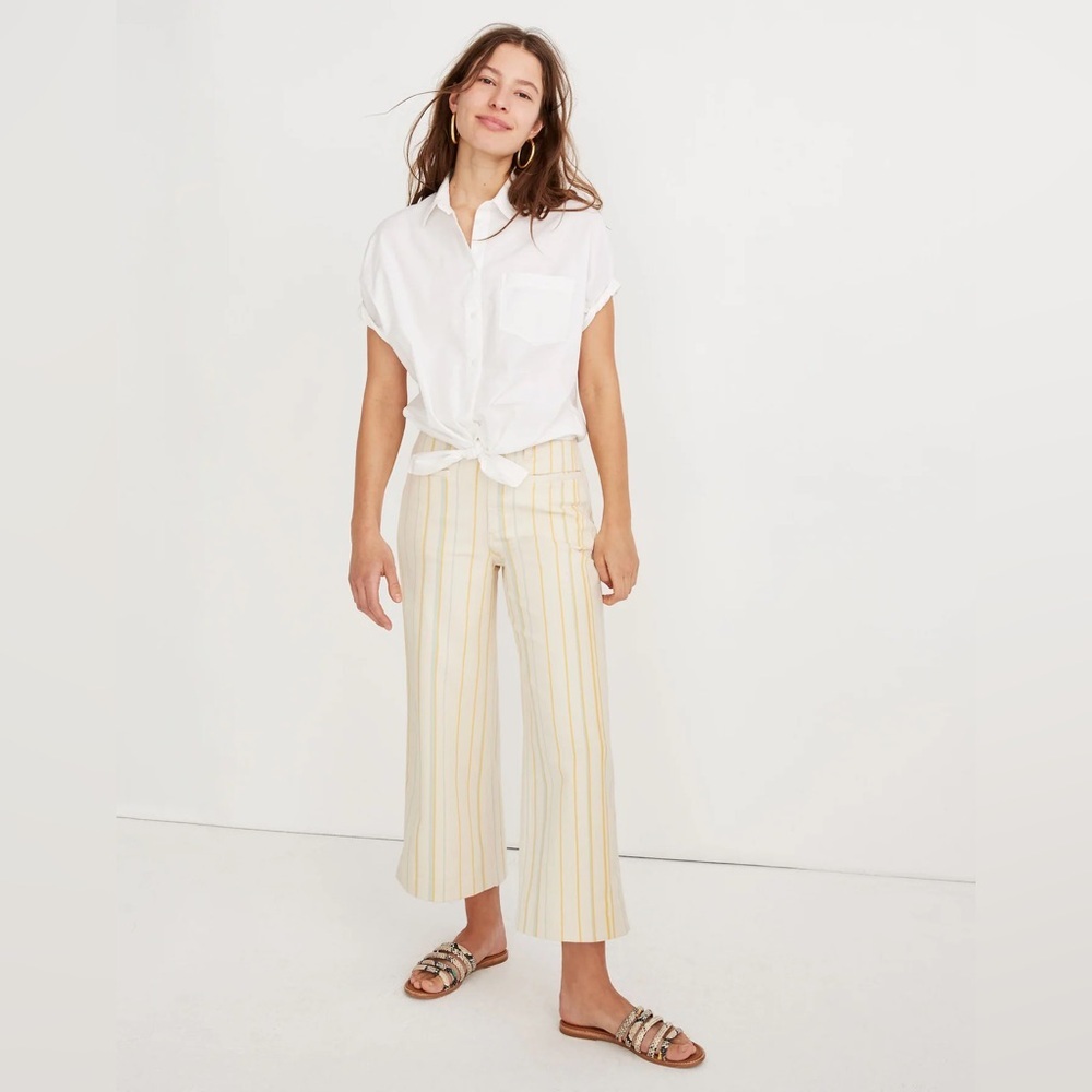 Madewell Women's Emmett Wide Leg Crop Striped Cotton Blend Spring Pants 29